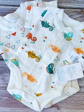 Mac & Moon Bodysuits 2 pack Organic Cotton Short Sleeve Chameleon 3 mos NWT